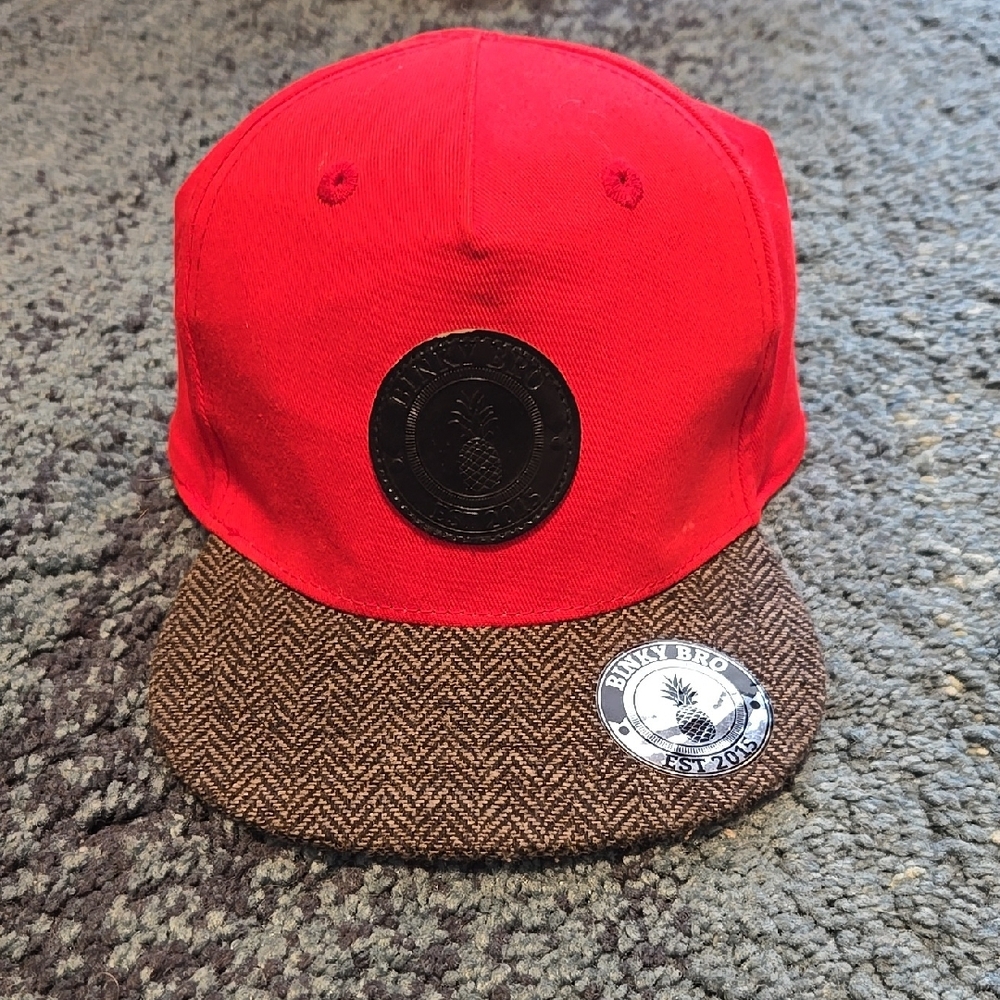 Red Snapback Hat with Textured Bill